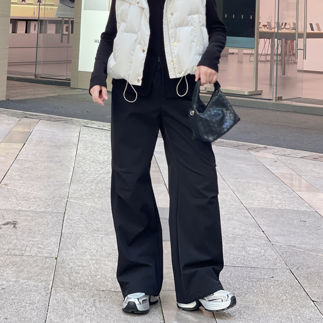【俪妍】黑色加绒保暖降落伞裤