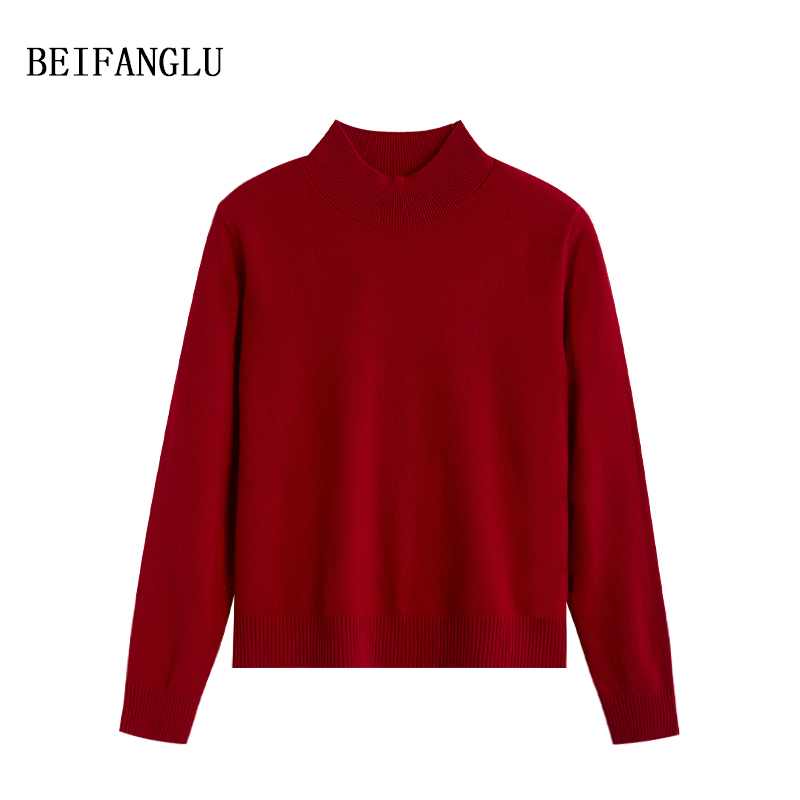 北方鹿 【100%绵羊毛】 经典半高领百搭长袖套头针织羊毛衫26256