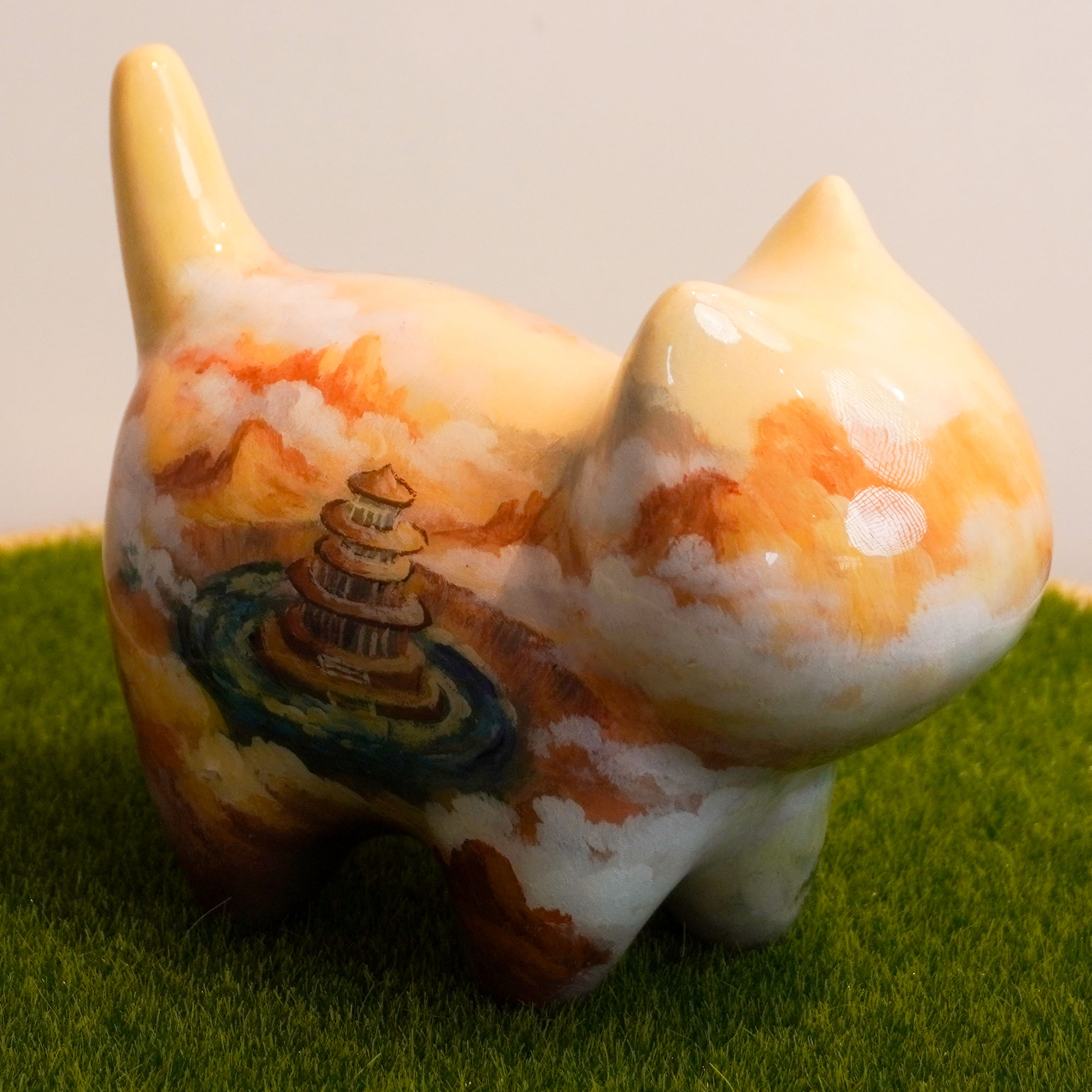 【猫猫单拍】13公分檀木纯手工绘画猫先生桌面摆件