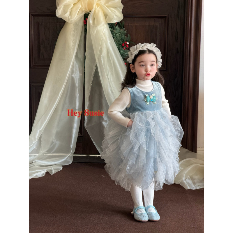 25秋冬 苏西 韩版女童公主裙新款艾莎公主连衣裙宝宝纱裙汉服