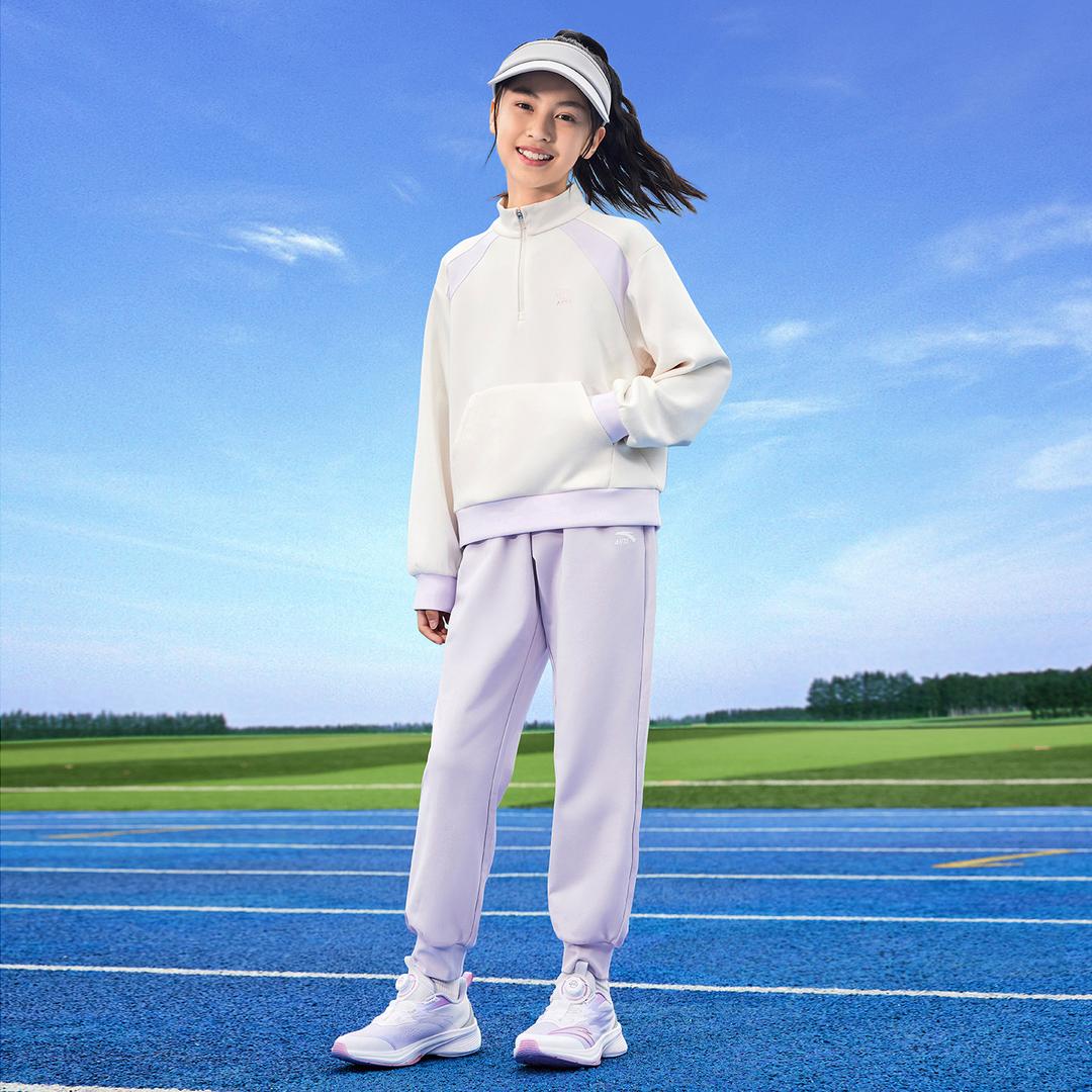 安踏儿童女童针织套头衫25年新款上新舒适亲肤青少年运动卫衣-HT