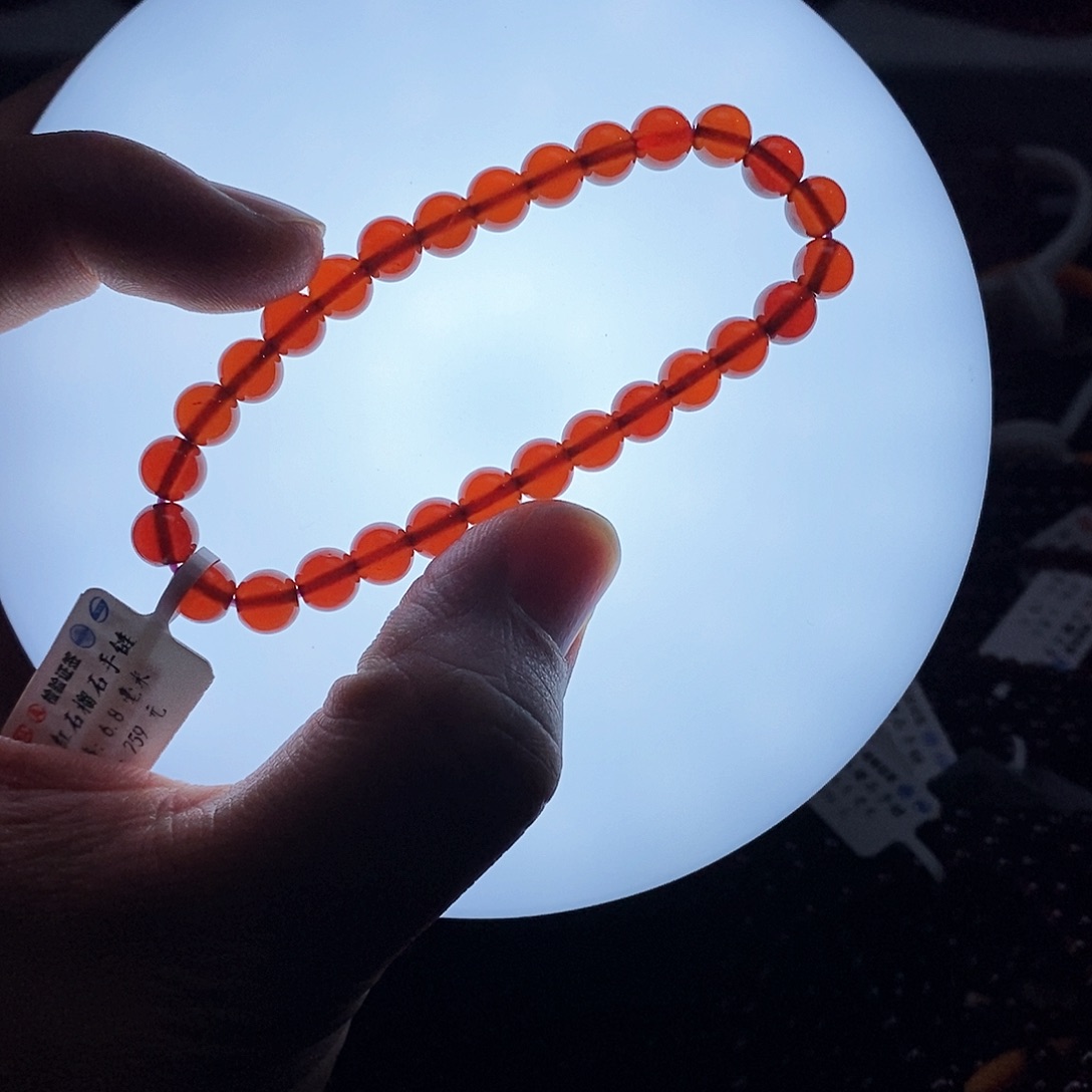 石榴石手链未镶嵌6.8mm天花板橙红净体亮体