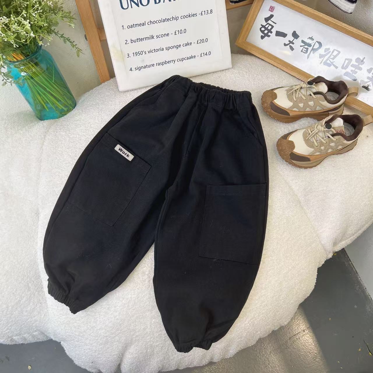 kz-8010 黑 棉布春秋男童时尚休闲宽松韩版洋气高品质休闲裤