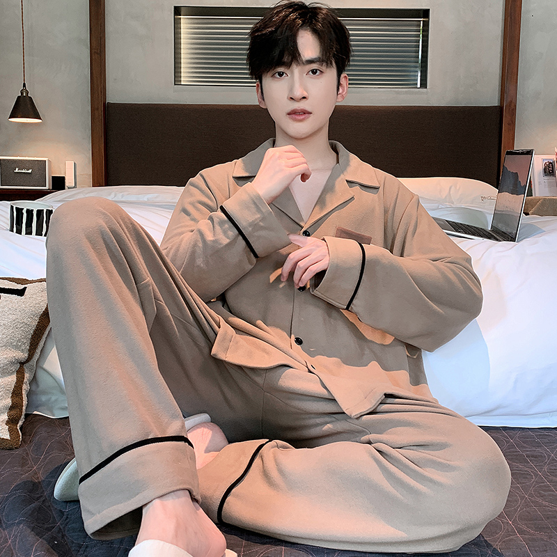 睡衣男冬季薄绒长袖翻领薄绒笑脸可外穿家居服套装89303#