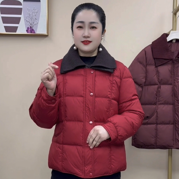 秋冬新款时尚洋气百搭显瘦中年妈妈装纯色保暖棉服3065款