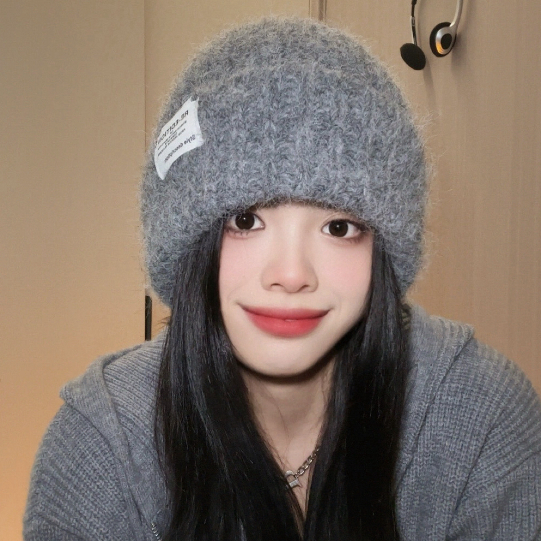 新款慵懒风毛线帽帽子加厚冬天冷帽显脸小宽松护耳针织帽加绒保暖