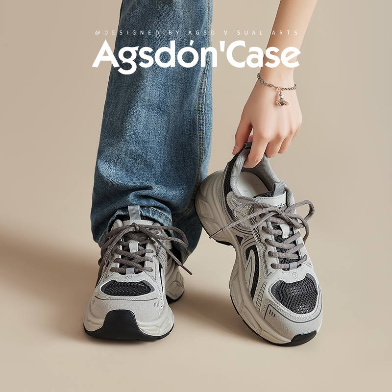 奥古狮登灰色老爹鞋女士2025新款秋季厚底运动女鞋子百搭A