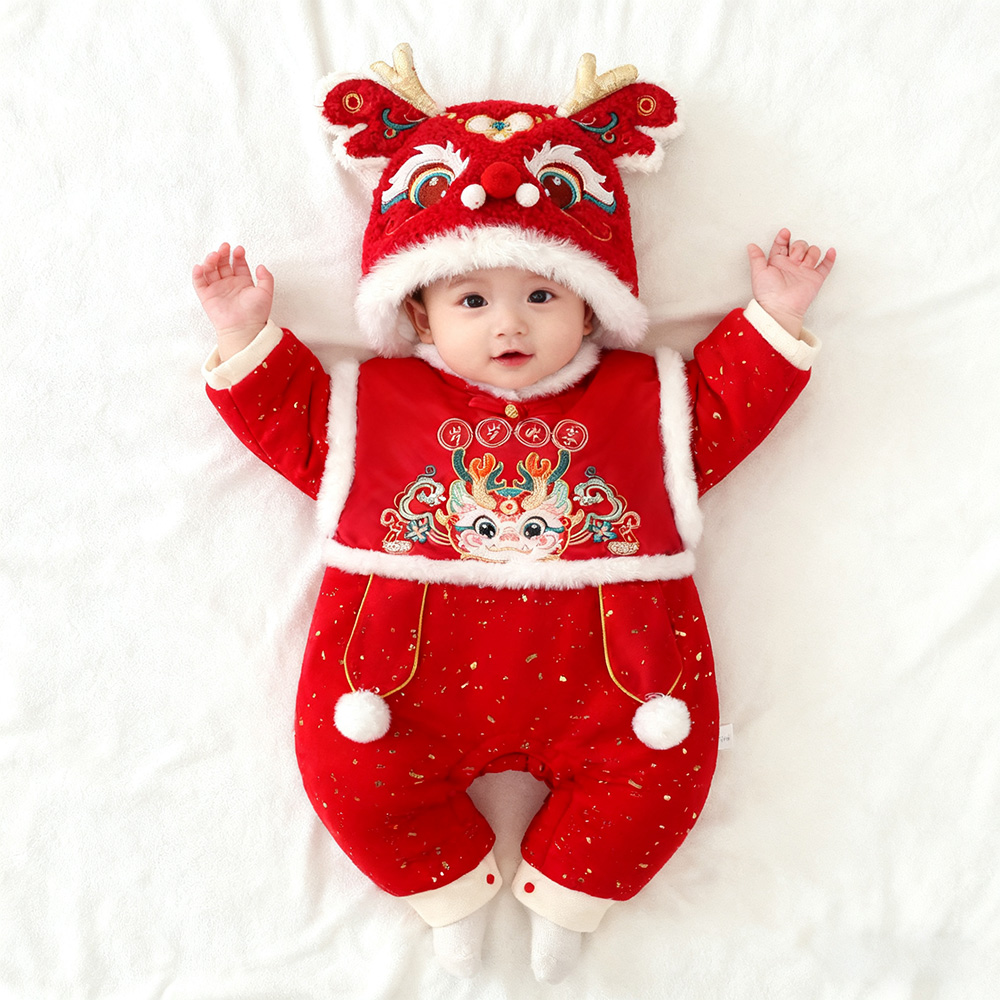 婴儿男女宝宝装加连体衣冬装冬季婴幼儿棉衣加厚新年喜庆拜年服潮
