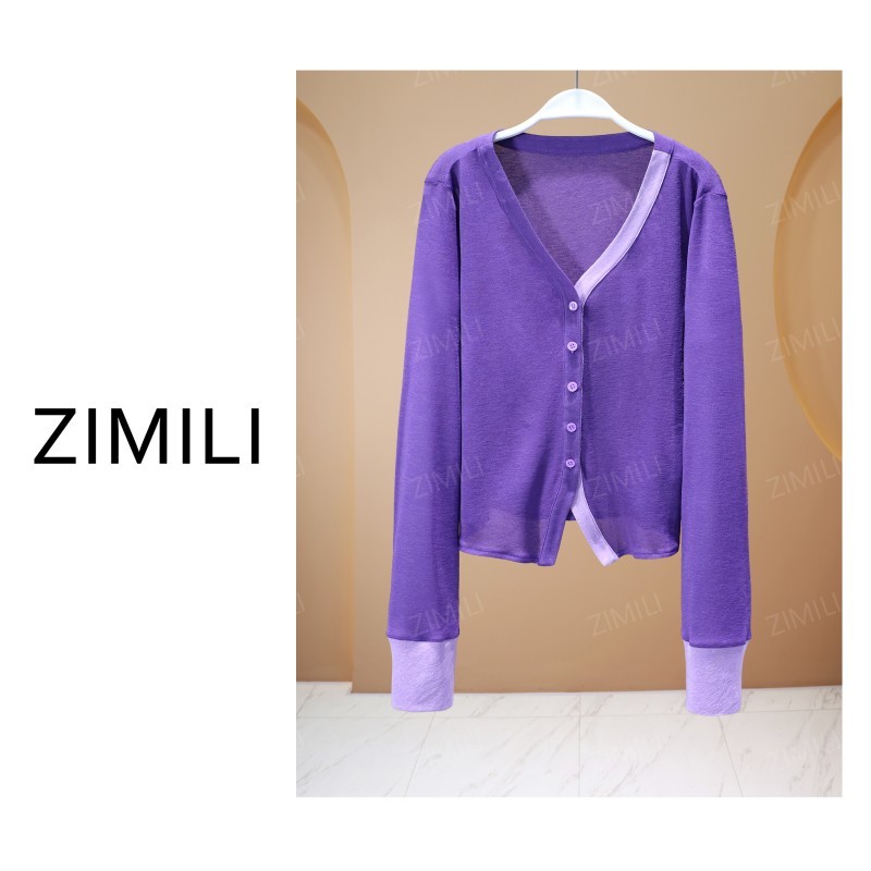 【亮哥女装】2025秋冬新品《紫霭》紫色大V领高弹休闲开衫上衣9909-E9