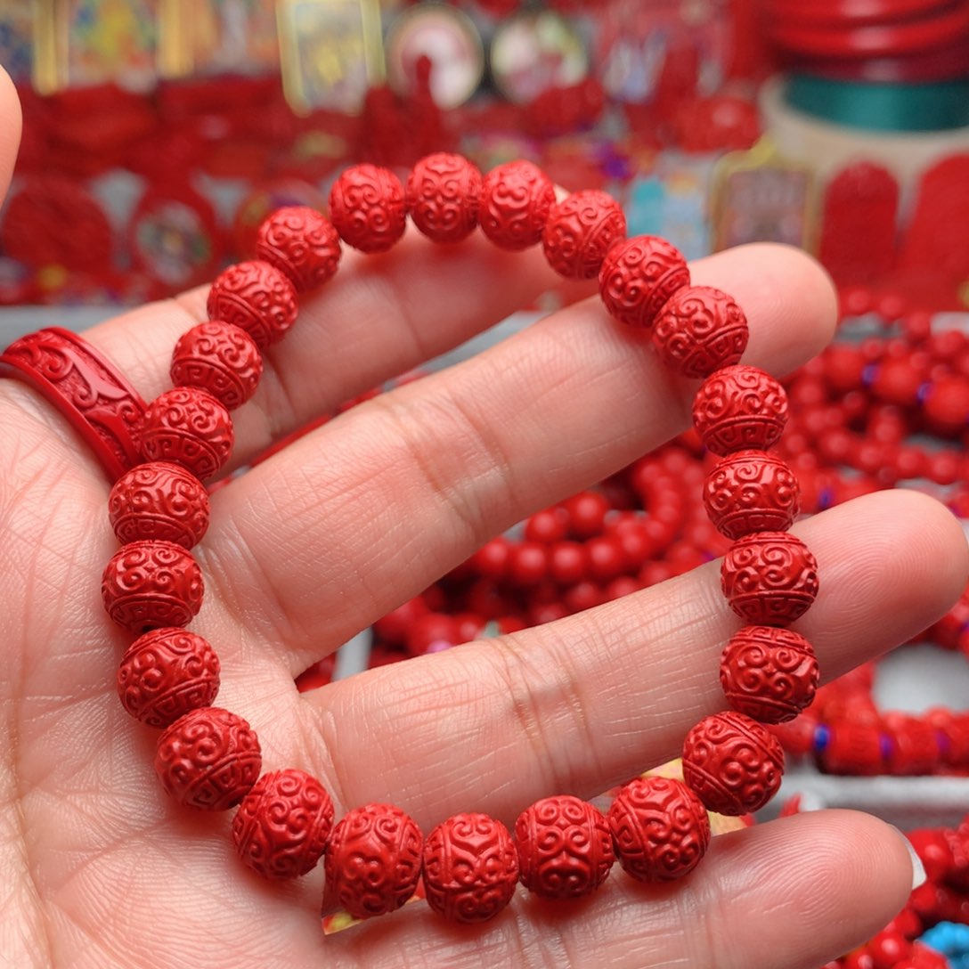 天然辰砂工艺品朱砂回纹珠手串