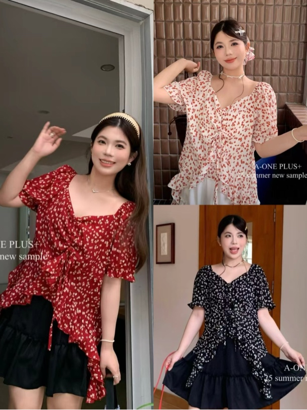 5287大码雪纺碎花小衫