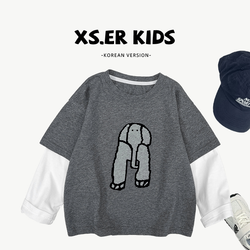 【小首尔】现货-男女童秋季韩版卡通印花卫衣T假两件长袖HBB7845