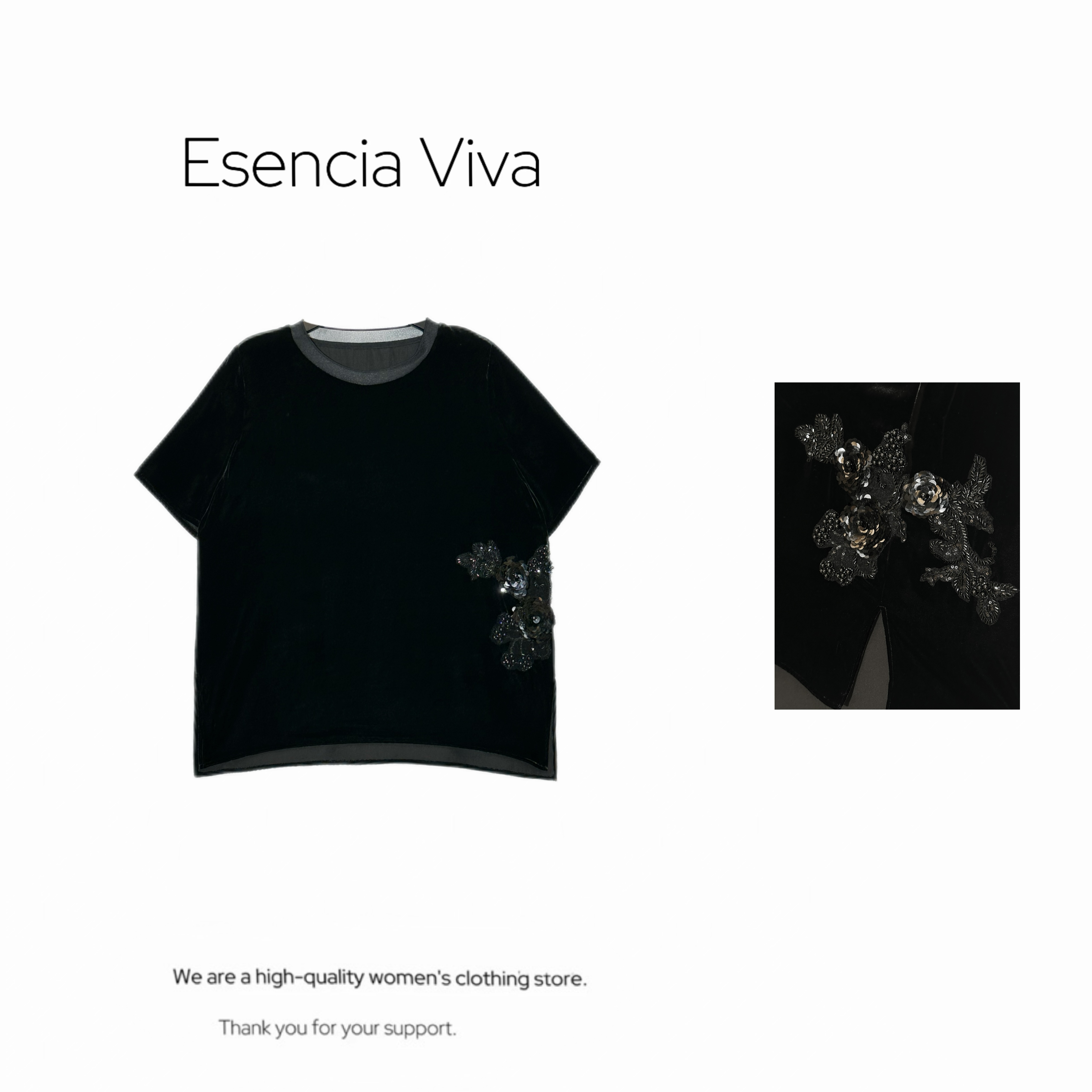 EV.【彩花轻舞】100%桑蚕丝重工刺绣款短袖上衣EVSY0691