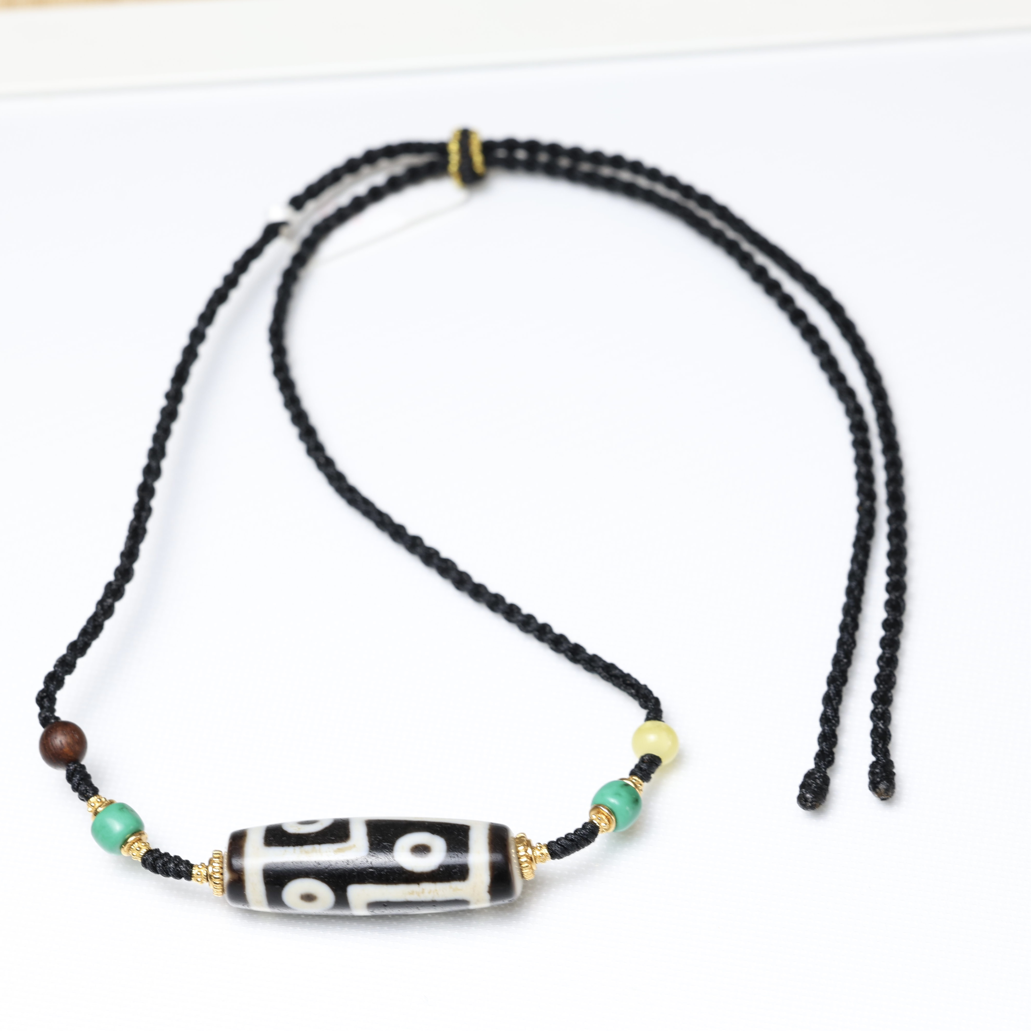 黑白折线六眼天珠项链 男女同款 尺寸约36mm×13mm左右