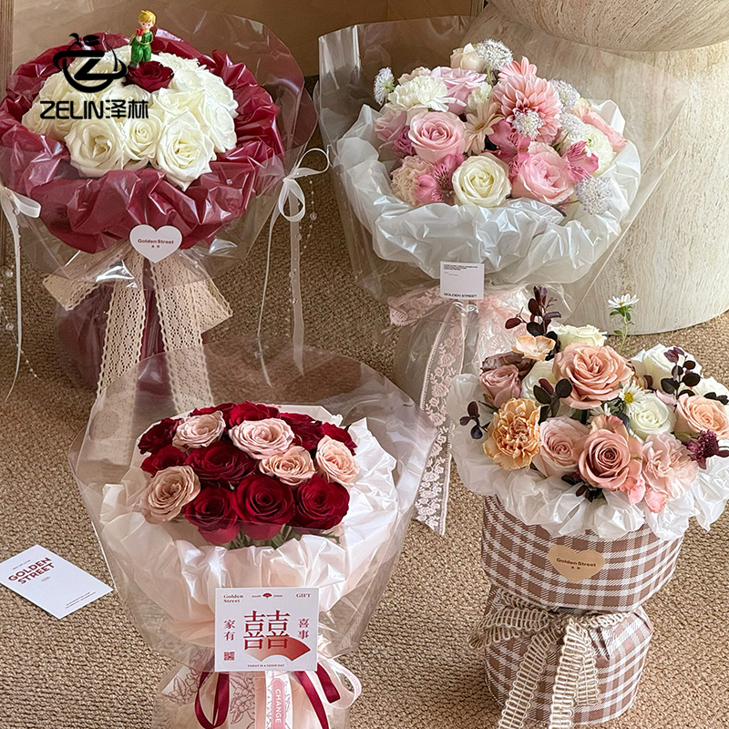 新款珠光蝉翼膜 防水耐揉 内衬纸纯色花束包装纸花艺包装花店用品