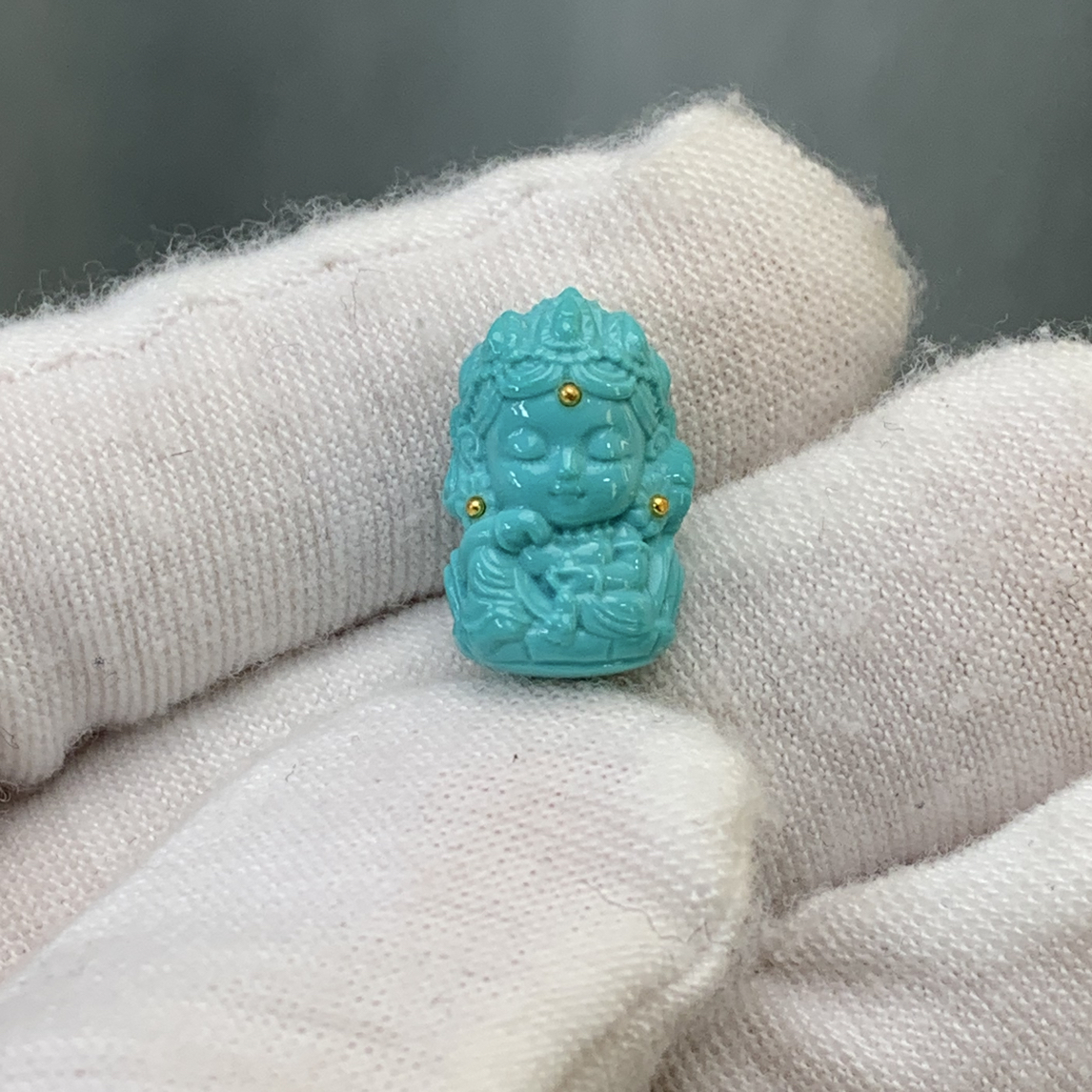 湖北原矿绿松石绿度母配饰