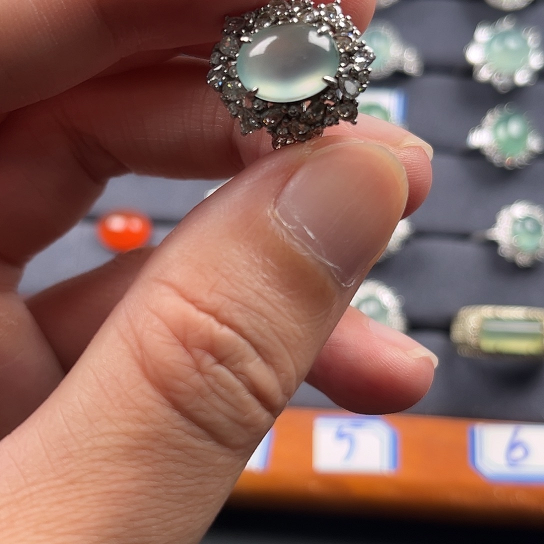 翡翠银S925镶嵌戒指缅甸A货