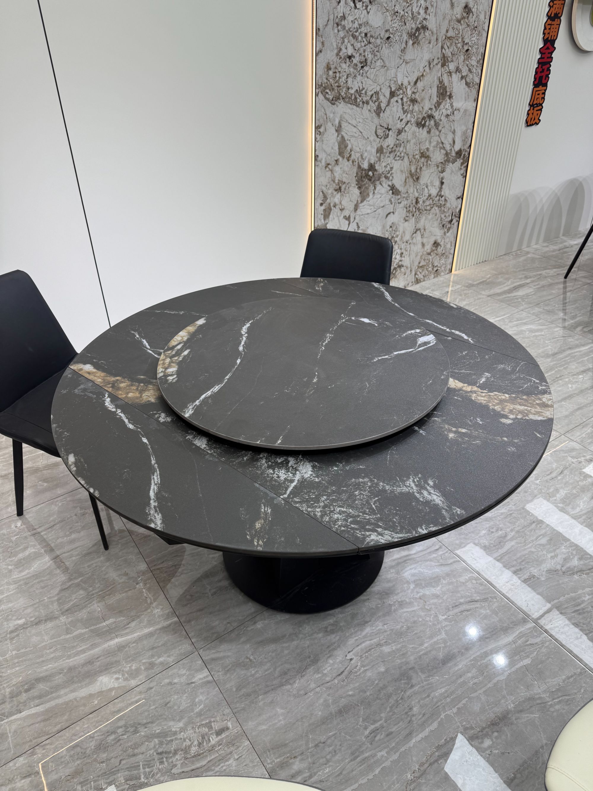 2025新款可旋转伸缩岩板餐桌圆桌意式极简轻奢小户型家用可变圆形