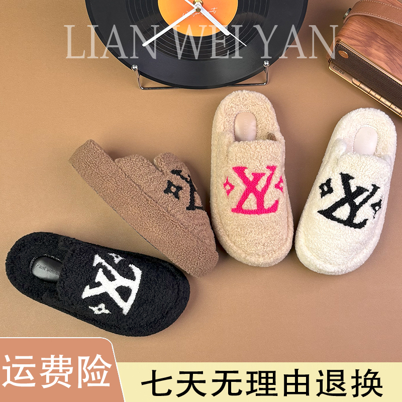 包头半拖鞋女冬季外穿厚底复古学生勃肯2025新款羊羔毛毛棉拖爆款