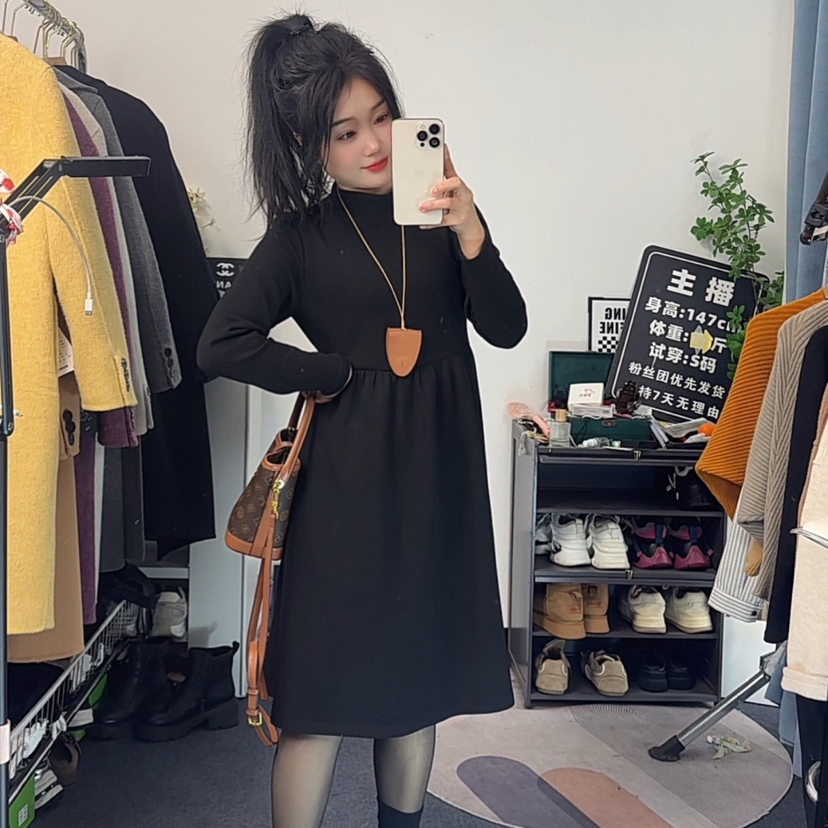 小个子版本秋冬加绒加厚显瘦遮肉长裙遮肚腩连衣裙
