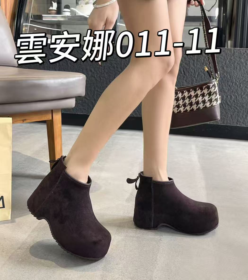 YUNANNA/雲安娜冬季休闲舒适女士真皮百搭加绒短筒靴子011-11