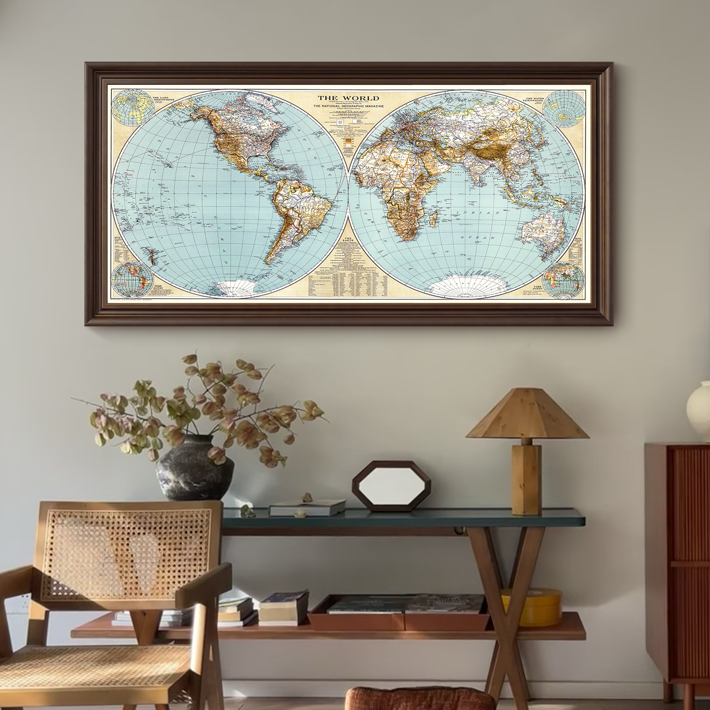 【环球旧梦】客厅装饰画地图复古沙发背景墙挂画复古油画美式书房画