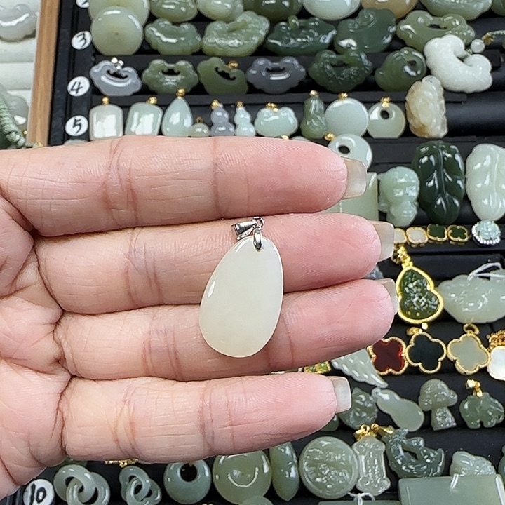 和田玉银S925镶嵌吊坠(不含链)