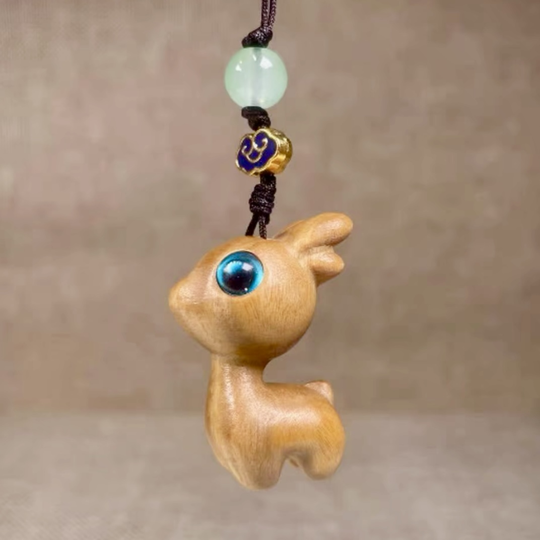 一路平安檀木可爱小鹿创意手机链