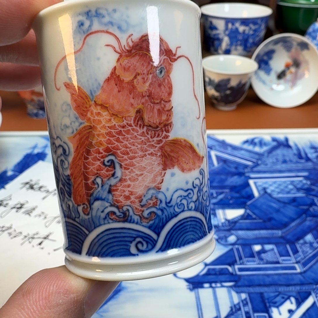 狮***峰杯子陶景德镇全手工手绘陶瓷