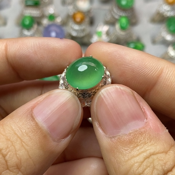 定制翡翠未镶嵌缅甸天然翡翠A货铜托镶嵌