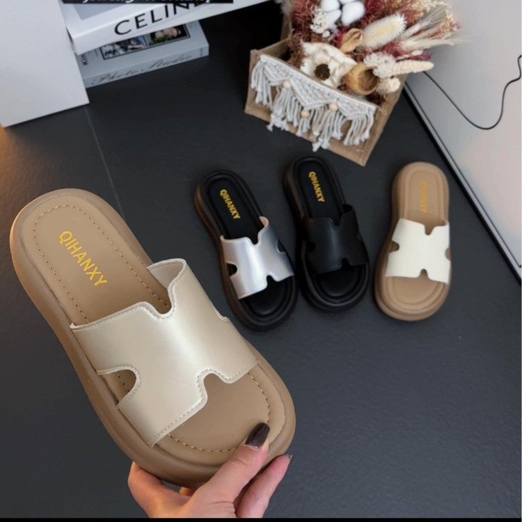 2025夏季新款H字母厚底软底舒适百搭休闲防滑外穿女拖鞋