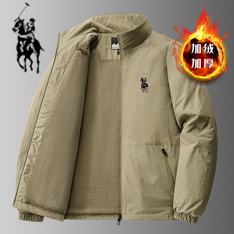 秋冬男款加绒夹克休闲运动户外冲锋衣立领外套加厚保暖