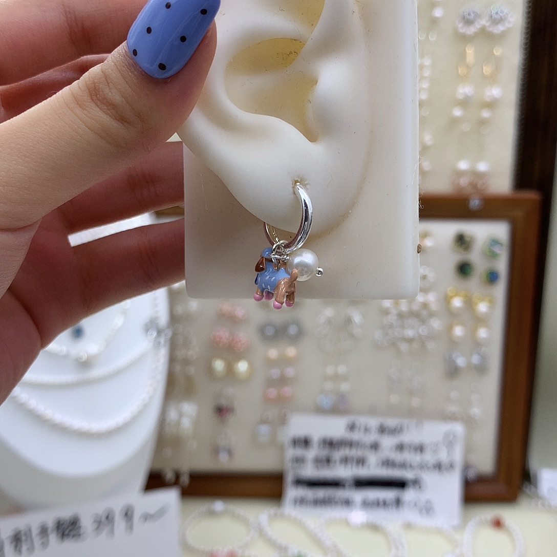 耳饰银S925镶嵌淡水珍珠