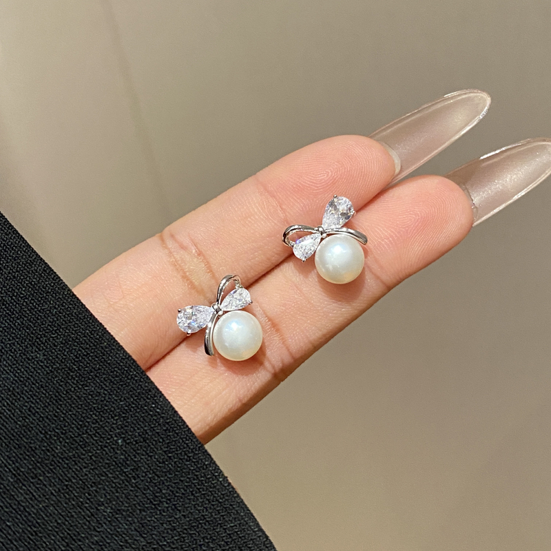 蝴蝶结珍珠耳钉百搭设计温柔小众精致A3048