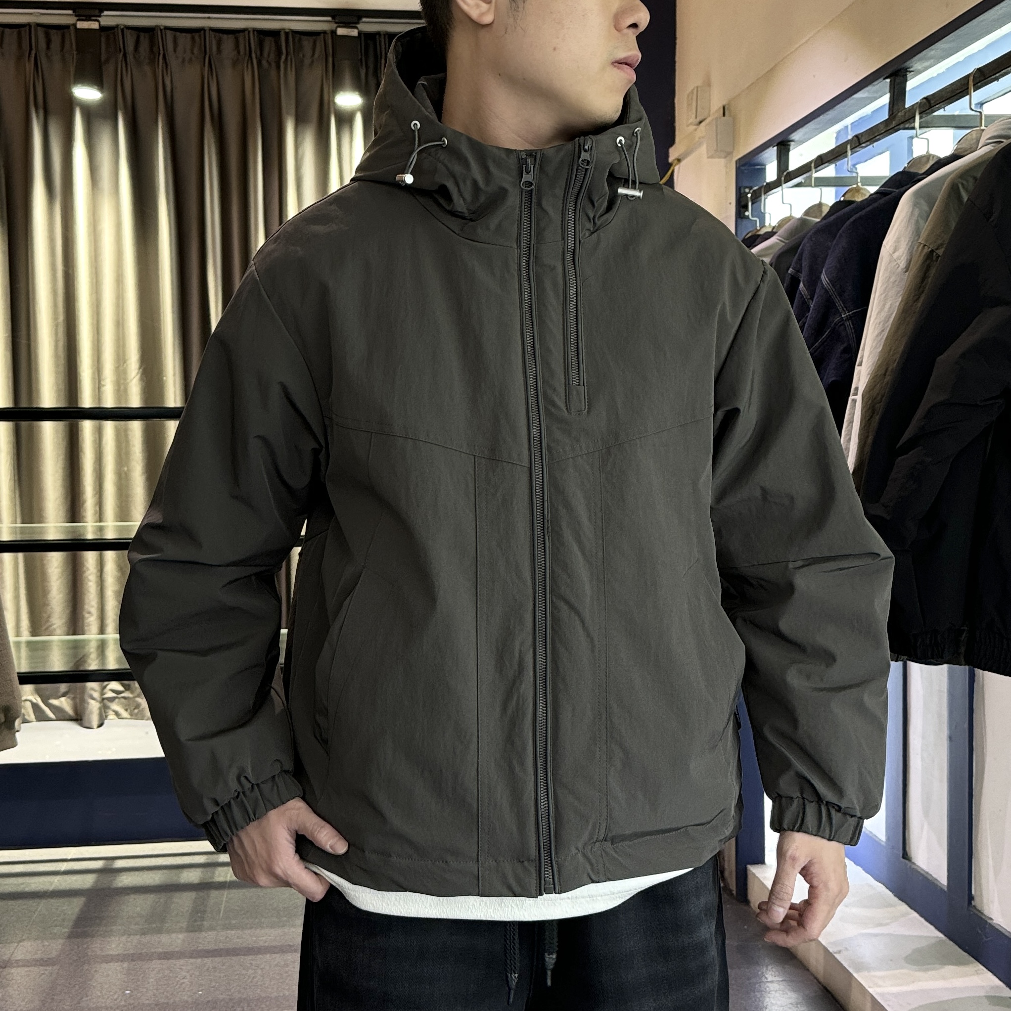 KP-X双拉链设计感户外连帽棉服冬季防风保暖宽松男士时尚夹克外套