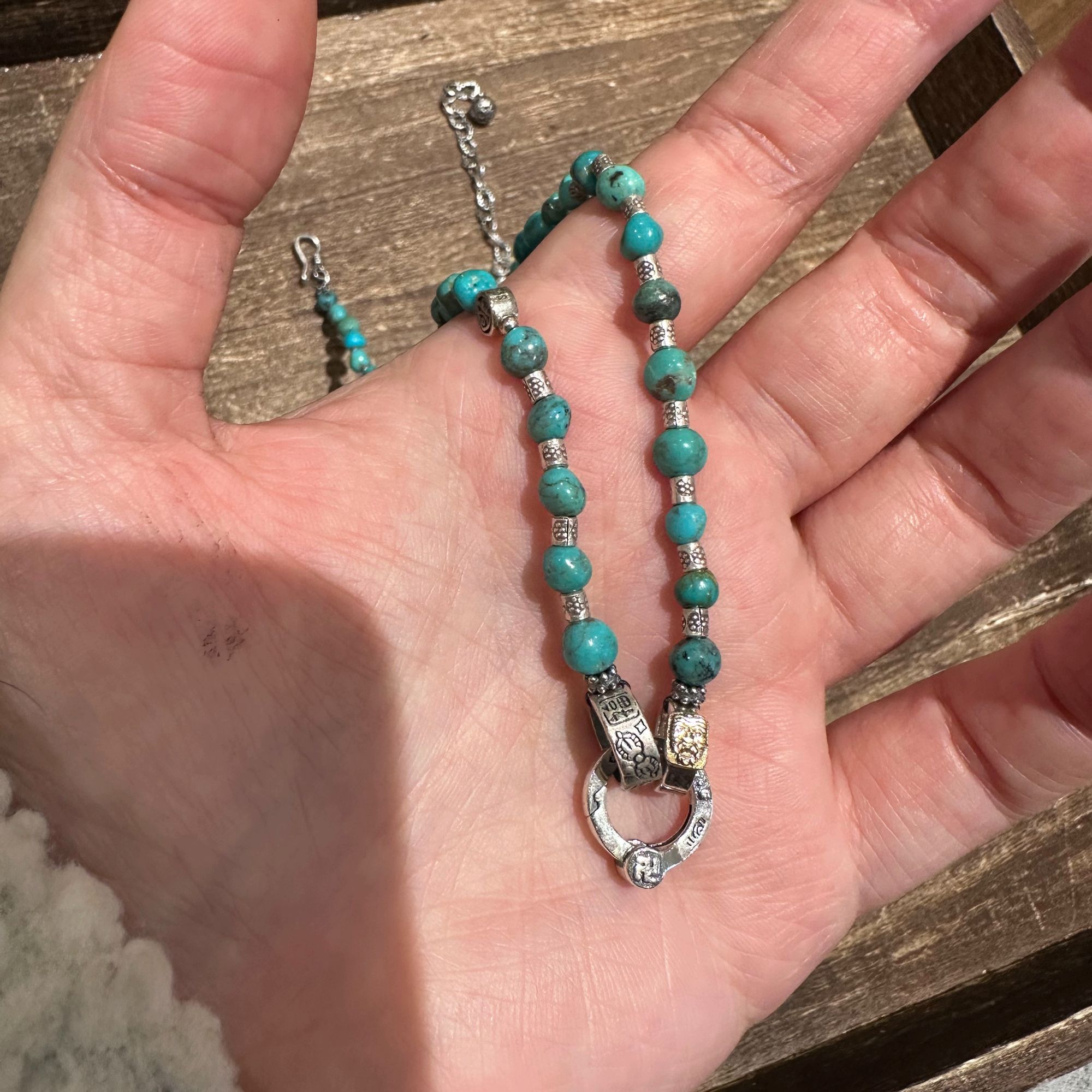 链子925银 大头姐 N17943 福字吉言圈圈圆形扣花朵桶珠绿珠项链