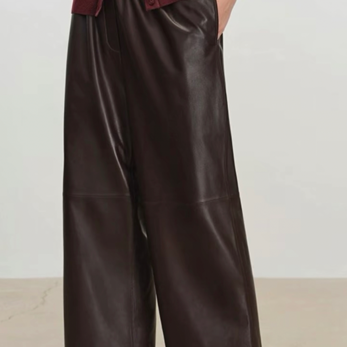 玲玲严选25年秋装欧货时髦高腰休闲宽松洋气弯刀九分裤女皮裤