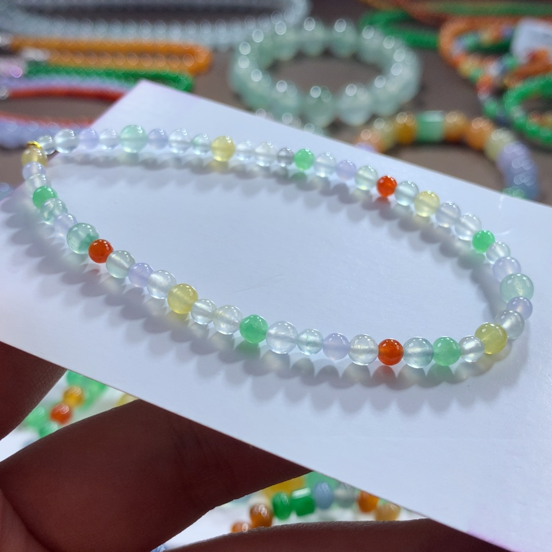 翡翠未镶嵌手链翡翠玻璃钢糖果缤纷卡3.40～4.70+