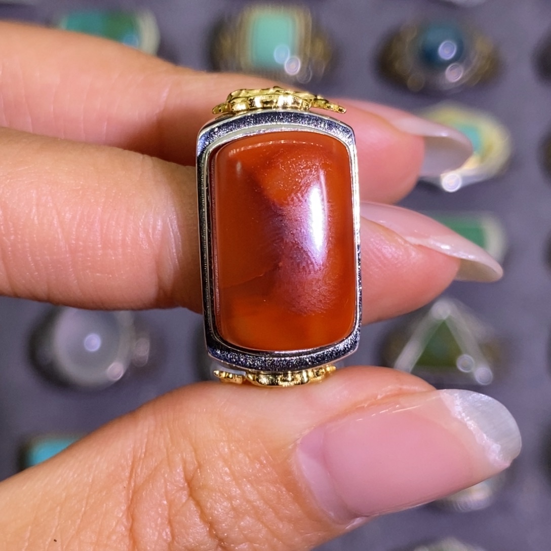 O***帅南红玛瑙银S925镶嵌戒指