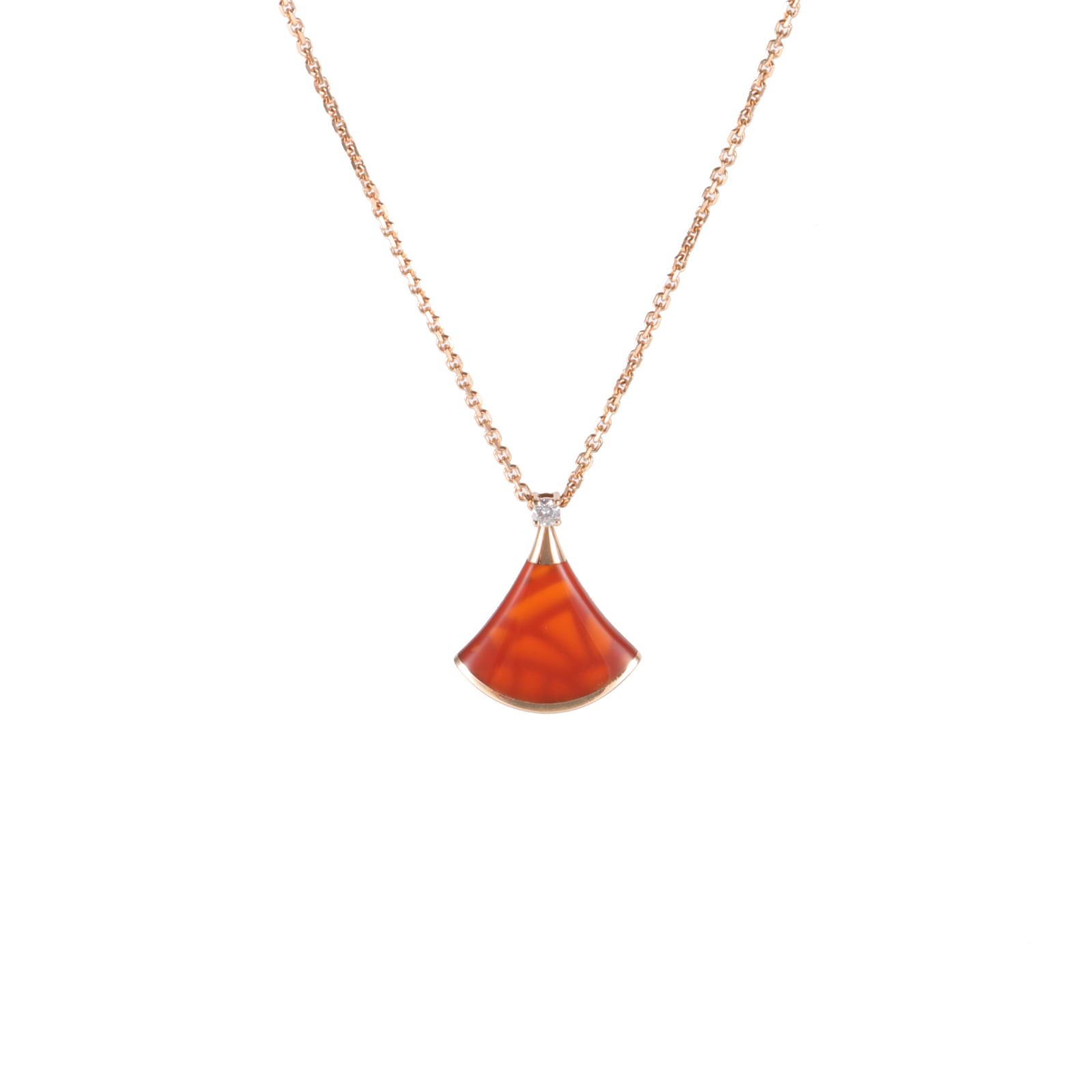 99新 BVLGARI/宝格丽 【双双活动】小扇子18K玫瑰金/钻石/红项链 