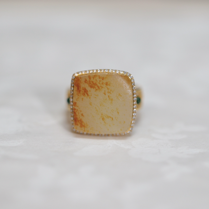 苏玉堂方戒指18K金镶嵌和田玉