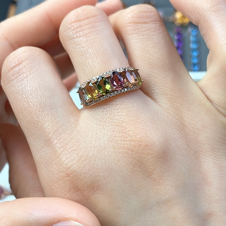 碧玺天然碧玺镶嵌戒指银S925镶嵌