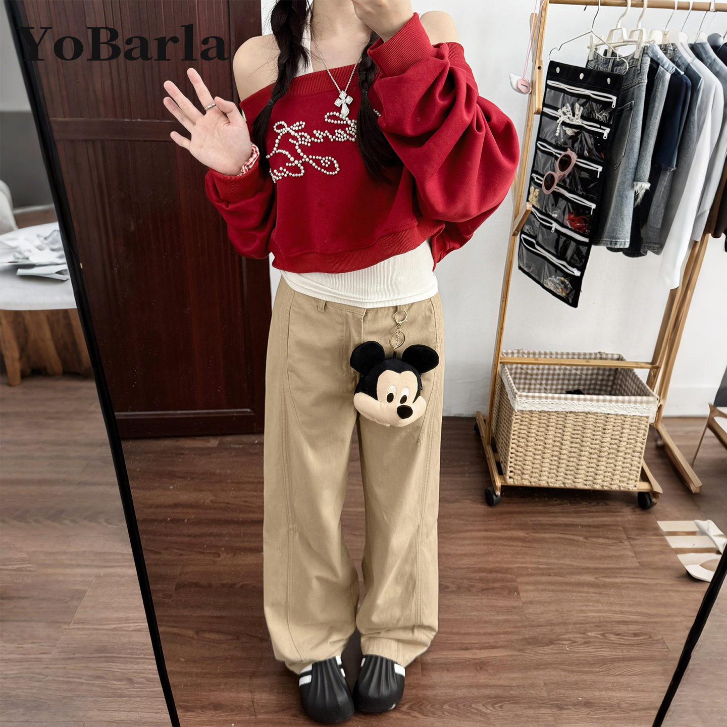 卡其色直筒牛仔裤女高腰秋季新款胖mm大码显瘦宽松垂感美式阔腿裤