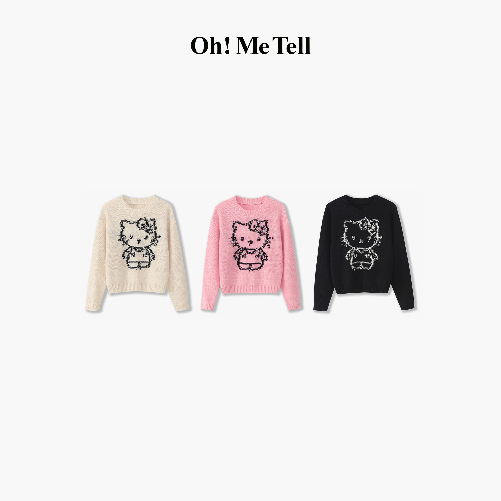 Oh！Me Tell【反做结头KT提花】羊毛混纺宽松休闲百搭圆领针织毛衣女