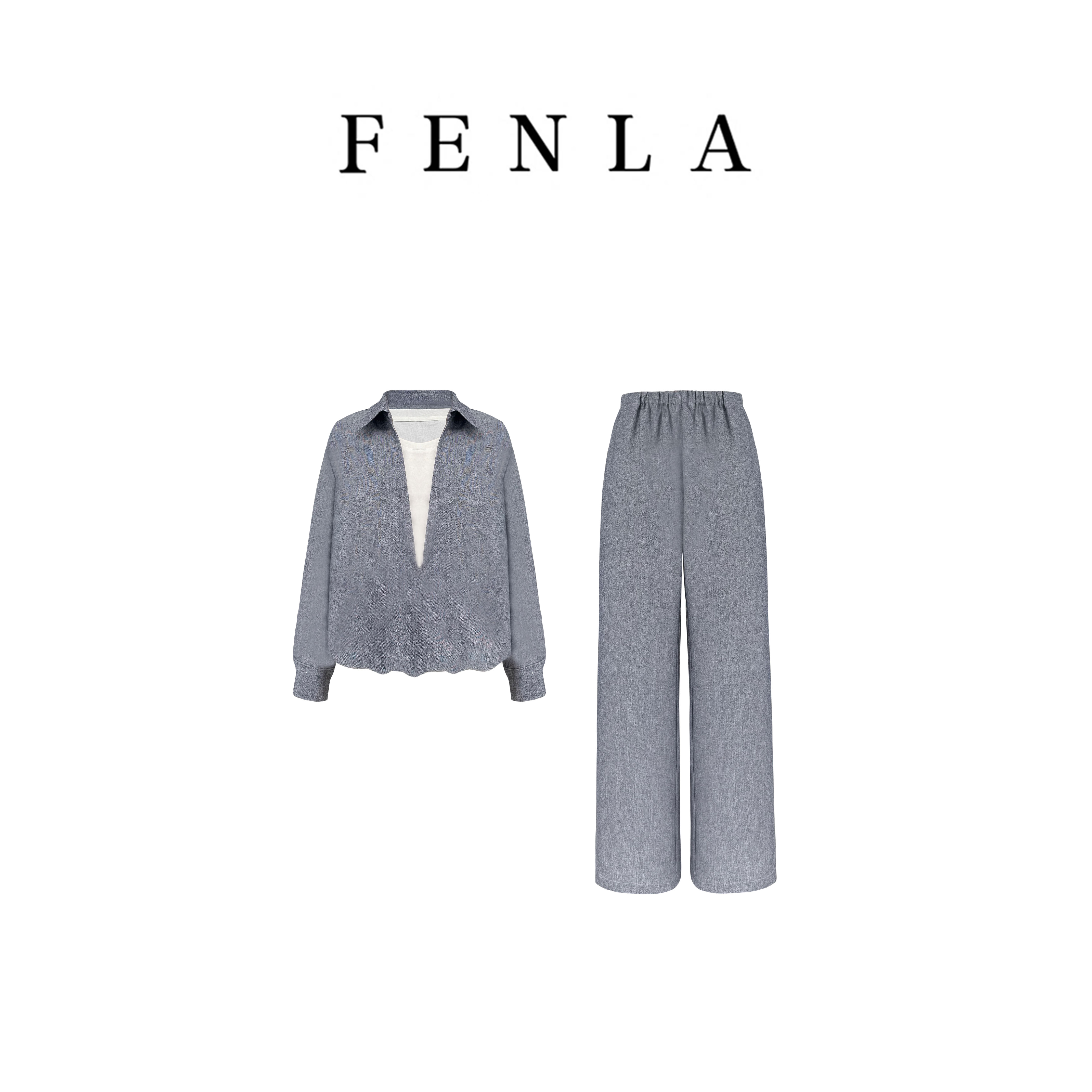 【惠姐私服】百搭深V简约慵懒风长袖卫衣宽松上衣+舒服阔腿裤 83720