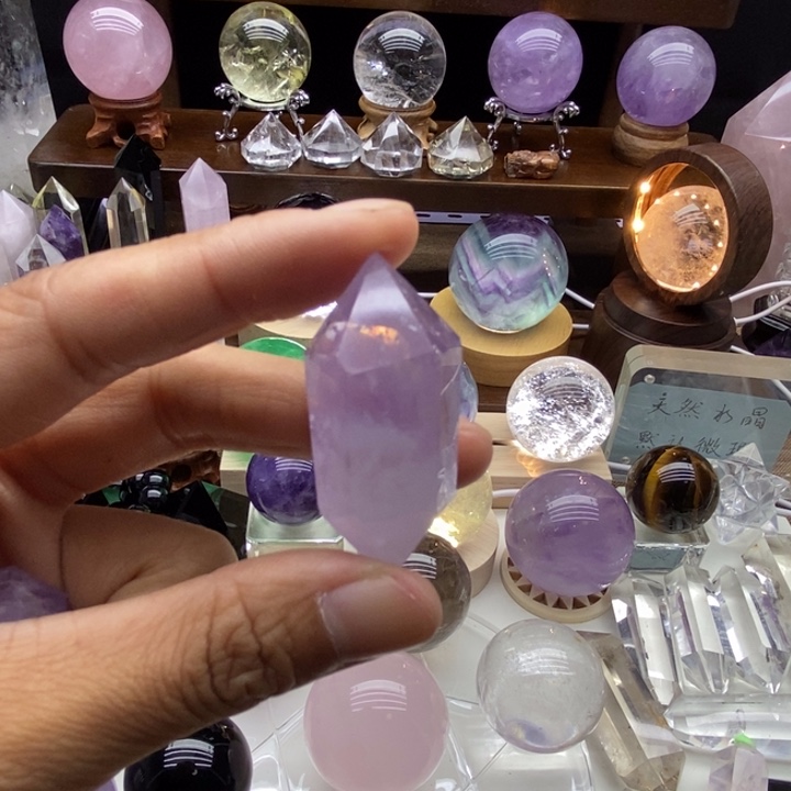 水晶摆件未镶嵌天然紫水晶双尖