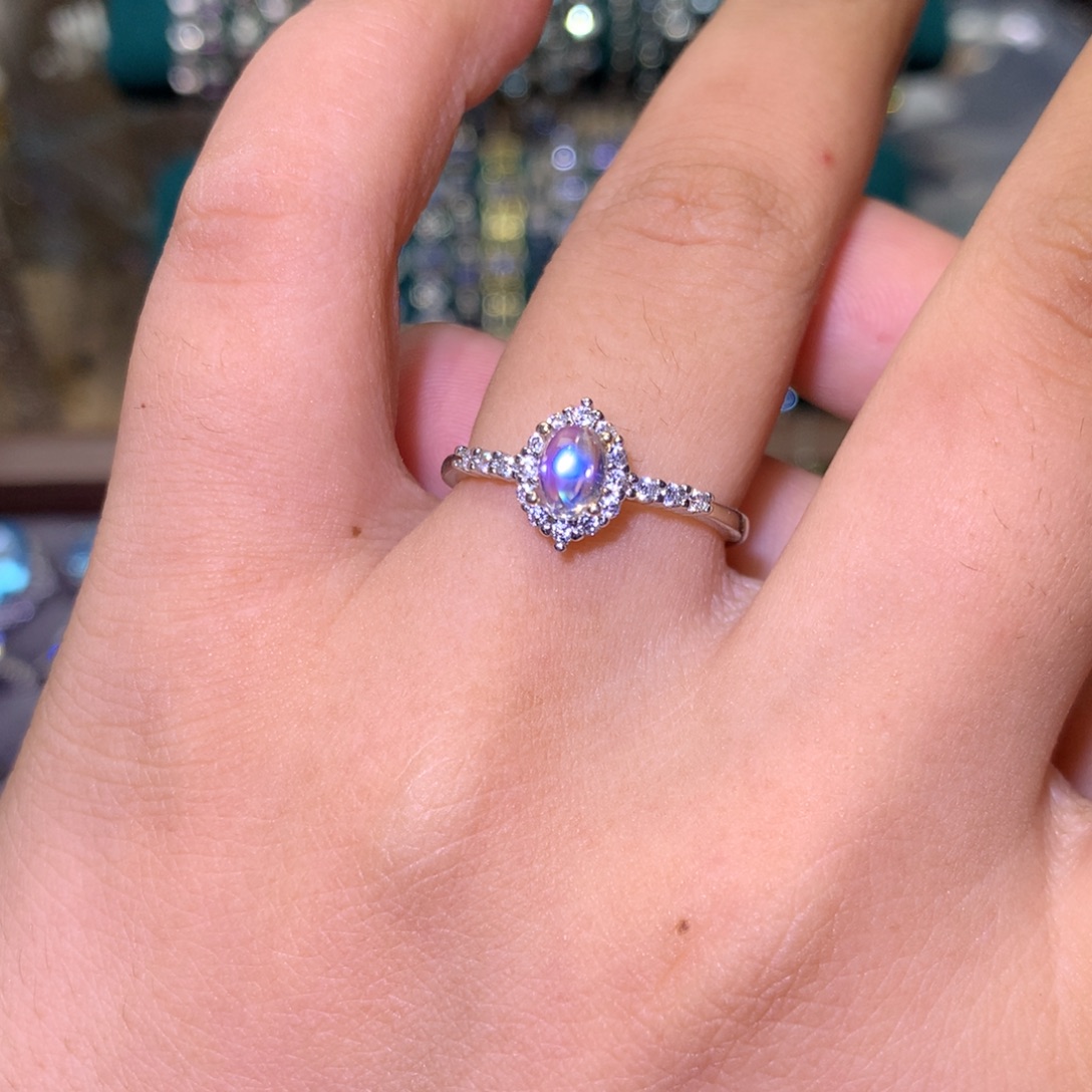 戒指银S925镶嵌月光石