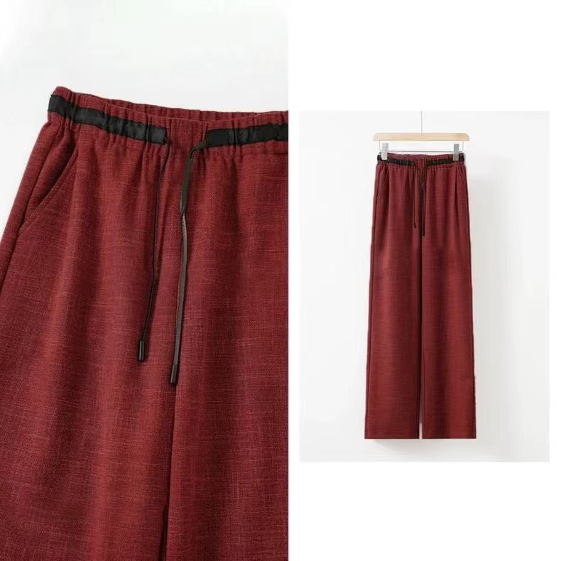 【美夫人专属】奢华亚麻抗皱亲肤垂感高腰显瘦直筒阔腿裤夏季款休闲