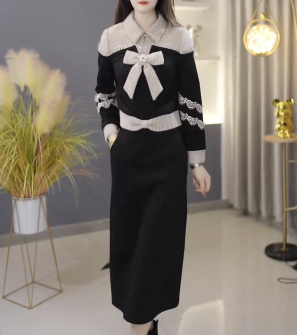 【冬季新品】C1523时尚高端中长款两件套保暖棉服修身显瘦冬季潮流