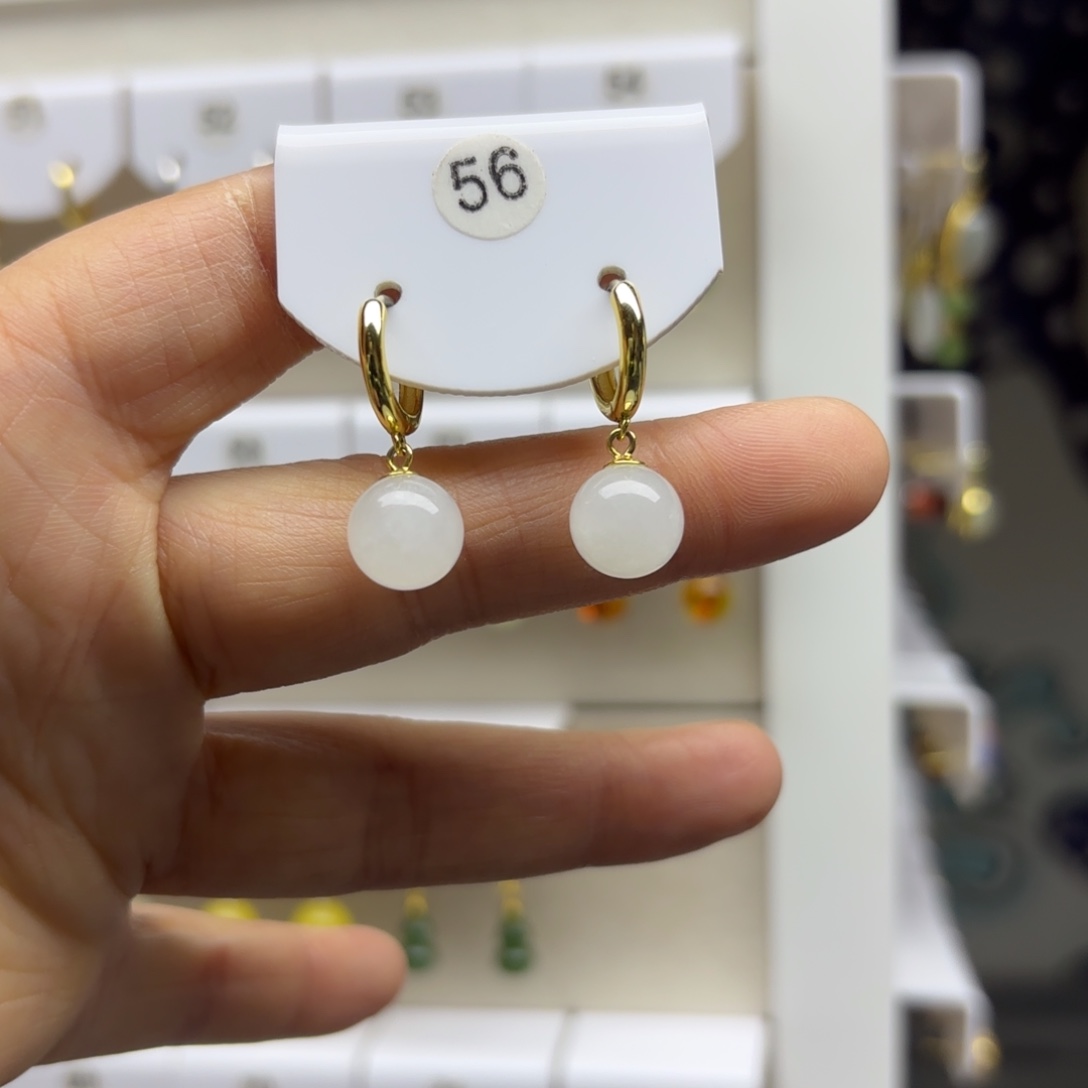 和田玉银S925镶嵌耳饰